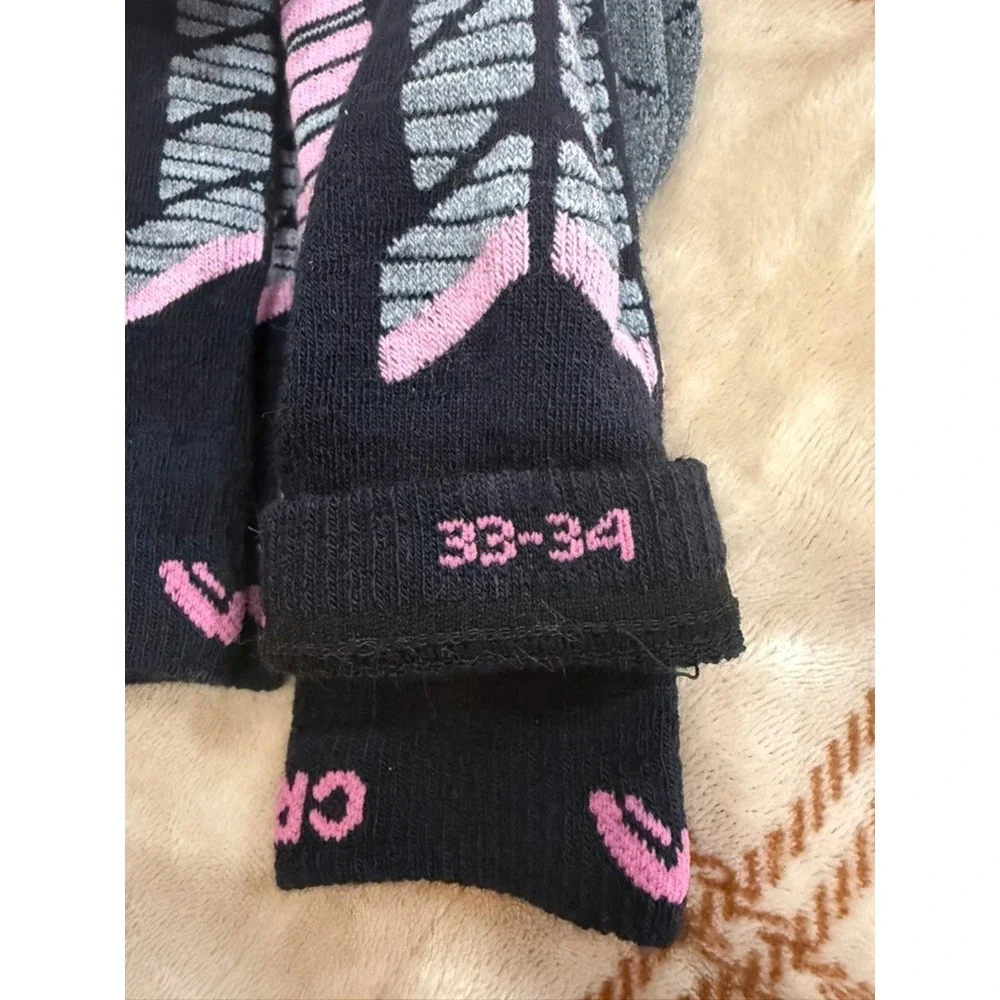 Crivit Girls Premium Thermal Athletic Socks Black Pink Grey US 13Y 1Y Wool Ski